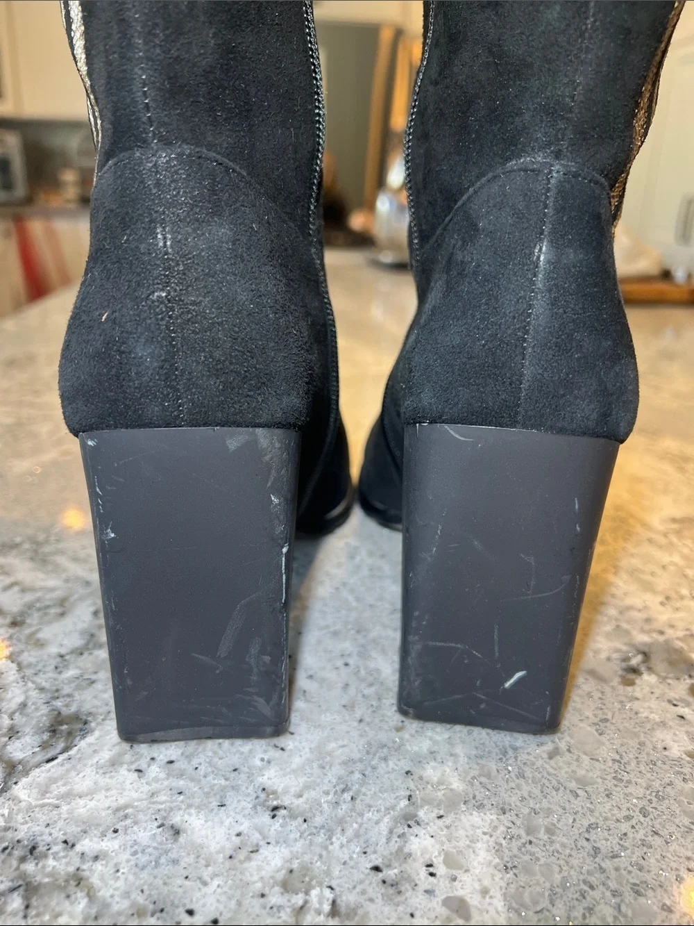 VTG Carlos Falchi Elegant Suede Knee High Boots Gold Stripe 38 US 7.5 EUC